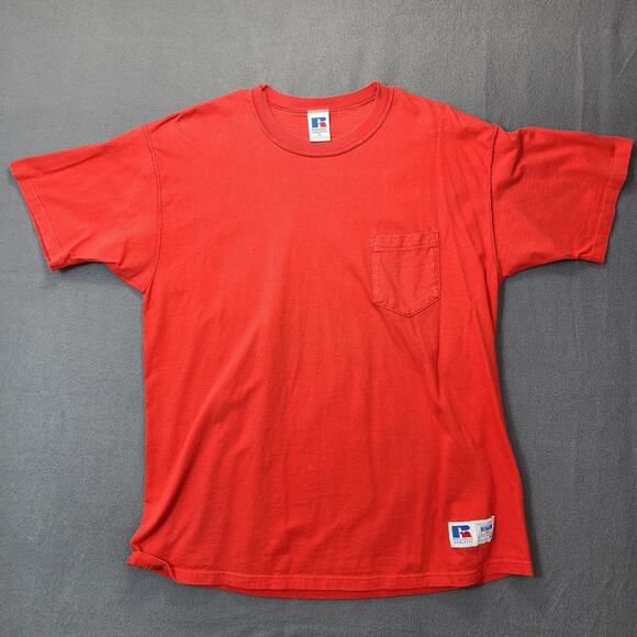 Vintage Russell Athletic Shirt Extra Large Blank Red Single Stitch Pocket T USA - Picture 1 of 12
